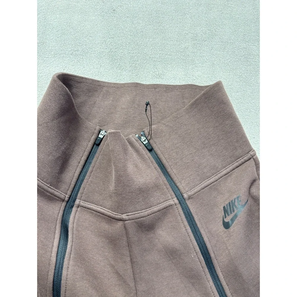 Nike Tech Fleece High Waisted Joggers Cacao Wow Brown Double Zip Pants Small NEW